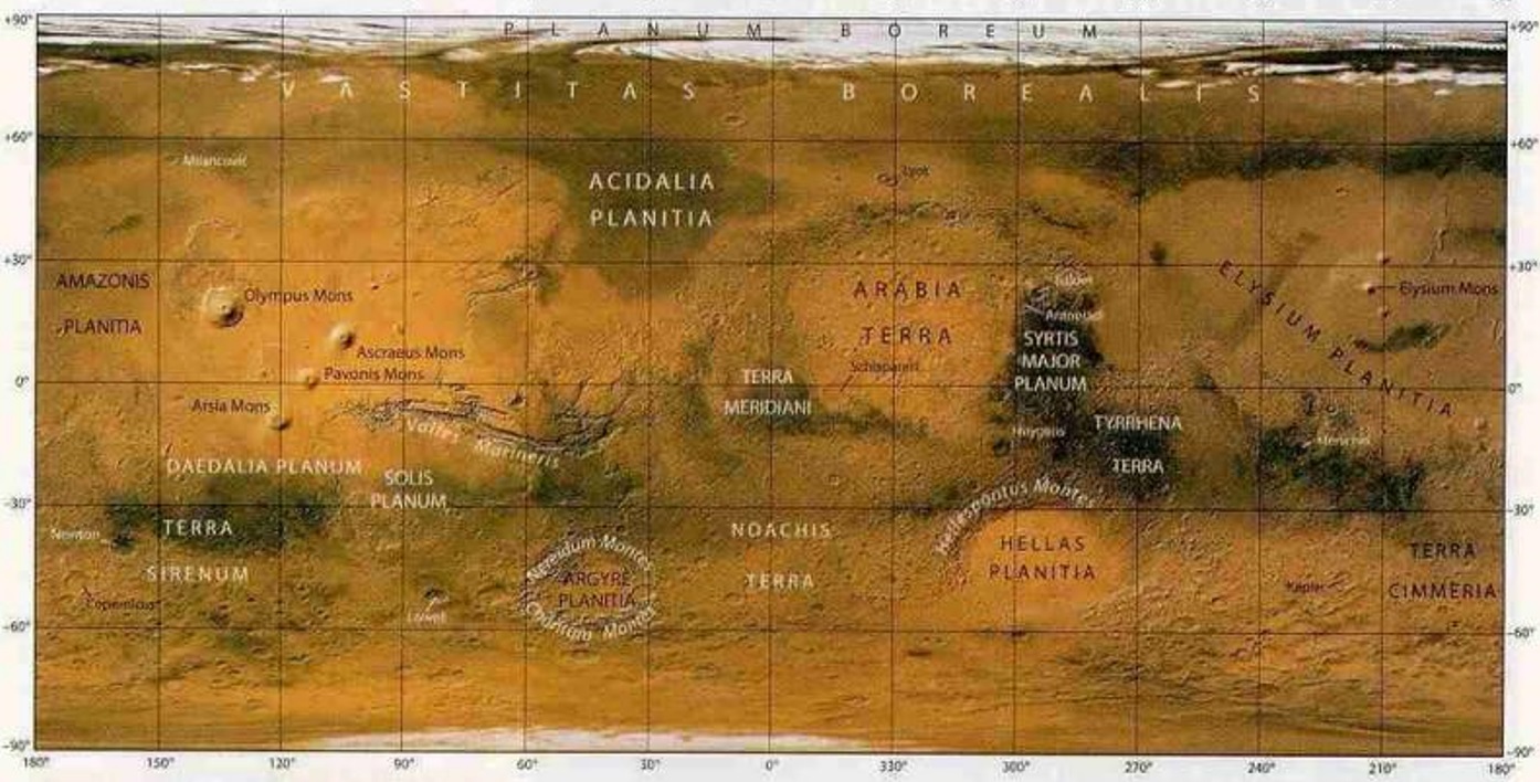 Mapa del albedo marciano (Ralph Aeschliman, Sky & Telescope Junio 2003)